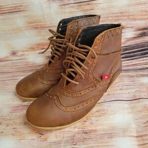 Olibertè Booties Leather Wedge Ankle Boots Lace Up 37